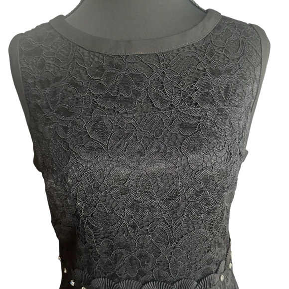 NWT Sam Edelman Black Lace Midi Dress with Accent Waist Size 6 - Picture 3 of 9
